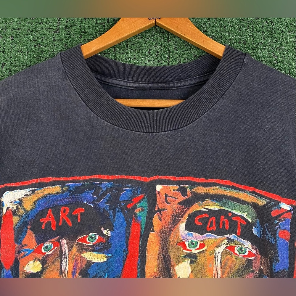 VTG 90’s Fred Babb Art Can’t Hurt You Faces Abstract Art Distressed T-Shirt Med - Picture 4 of 8